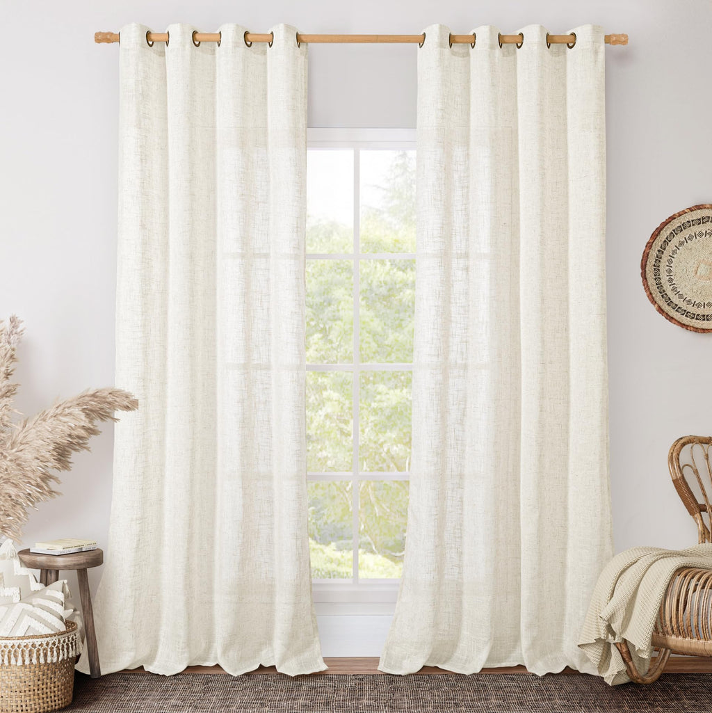 LAMIT Cream Ivory Linen Semi Sheer Curtains 84 inch Length for Bedroom