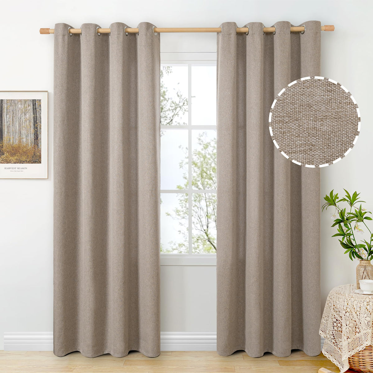 BGment Oatmeal Linen Curtains for Living Room 95 Inch Length 2 Panels Set, Privacy Drapes Light Filtering with Grommet for Farmhouse Bedroom No See Through, Each 52 Inch Wide
