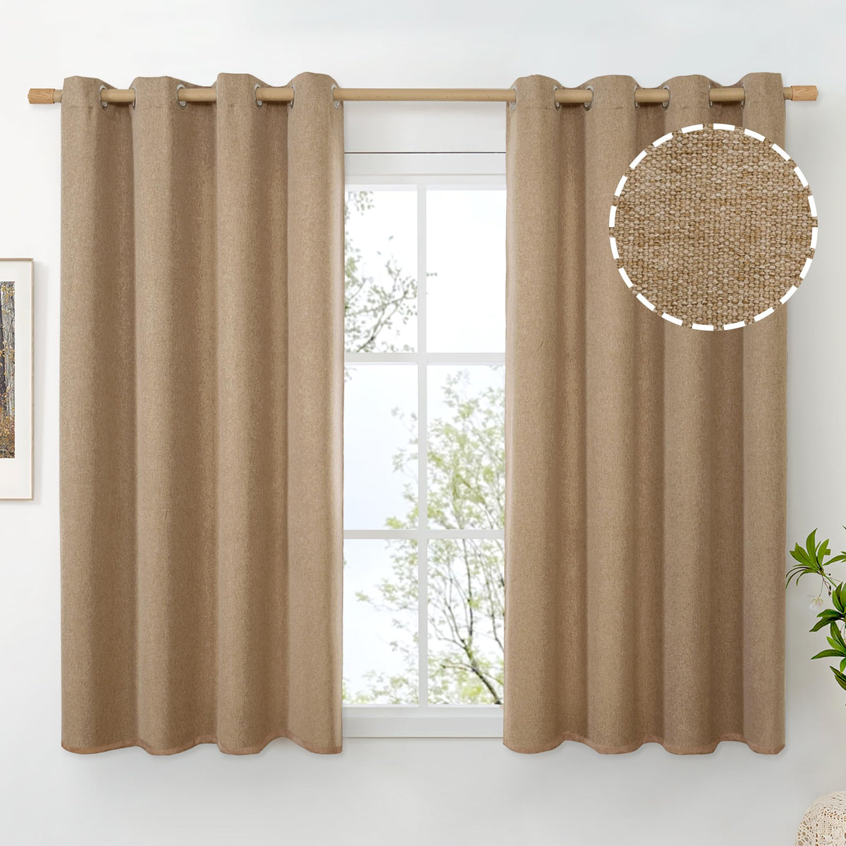 BGment Oatmeal Linen Curtains for Living Room 95 Inch Length 2 Panels Set, Privacy Drapes Light Filtering with Grommet for Farmhouse Bedroom No See Through, Each 52 Inch Wide