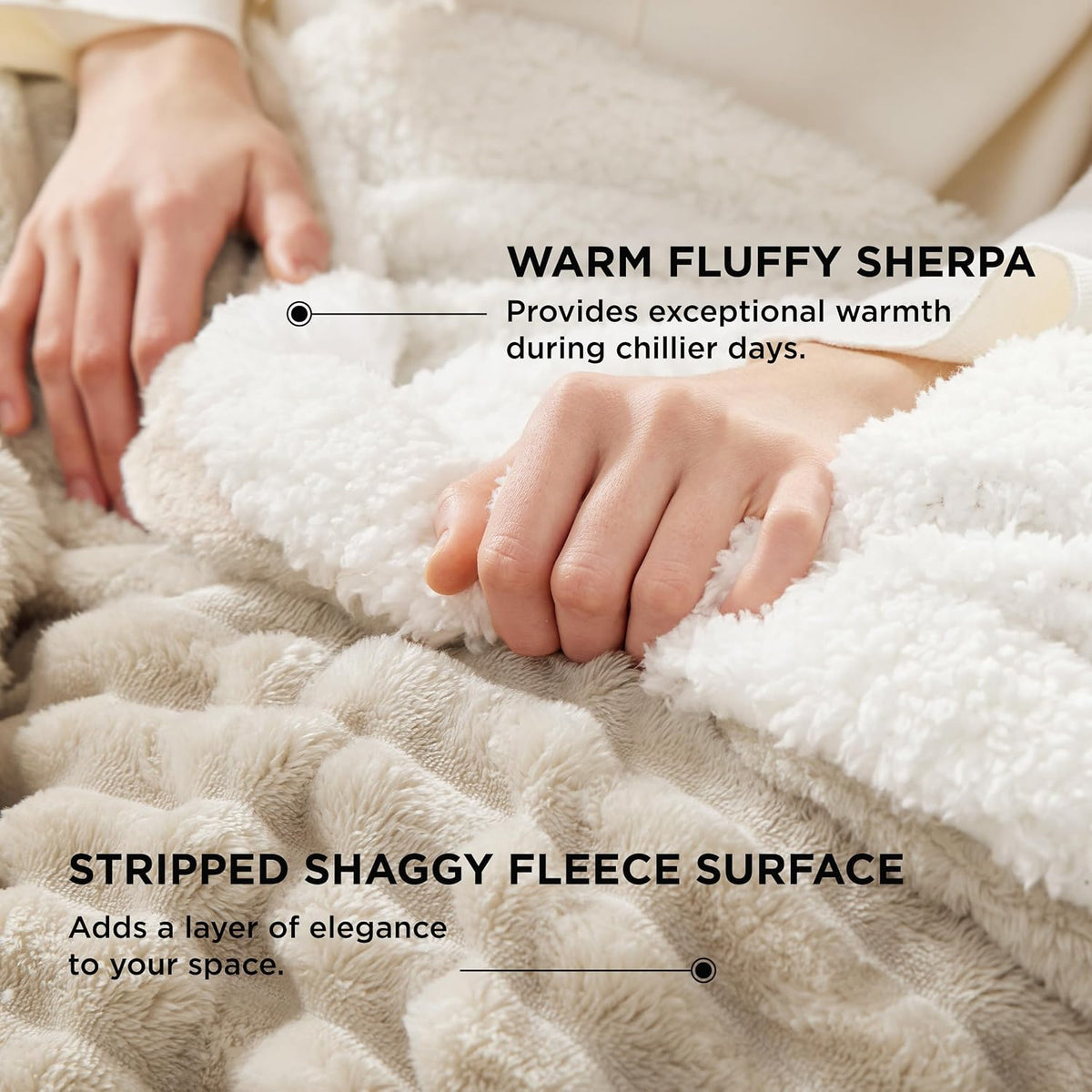 Bedsure Soft Sherpa Blanket Fluffy Throw Gift Beige 50"x60"
