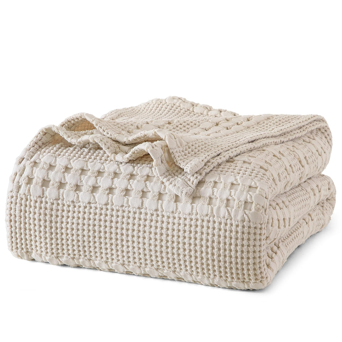 PHF Lightweight 100% Cotton Waffle Throw Blanket for Couch, Light Taupe