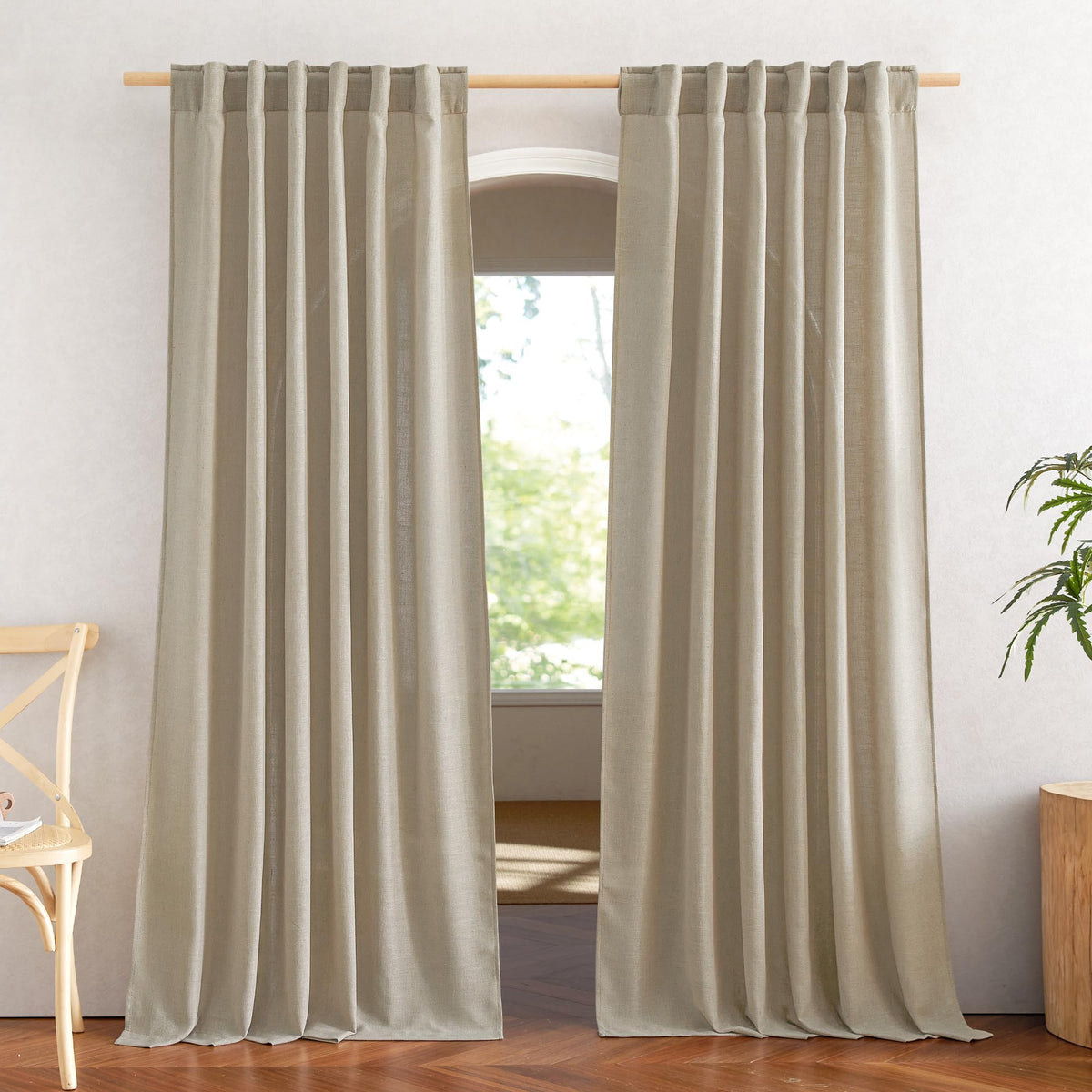 NICETOWN White Linen Sheer Curtains and Drapes 84 inches Long, Rod Pocket & Back Tab semitransparent with Light Through Vertical Window Treatments for Sliding Glass Door & Living Room, 52"W, Set of 2
