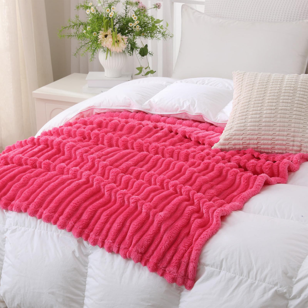 Puncuntex Burnt Orange Soft Throw Blanket 50"×60" for Couch Cozy 3D Striped
