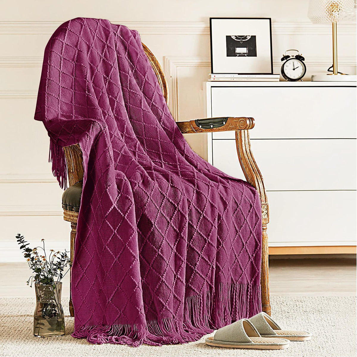 inhand Off White Knitted Throw Blanket for Couch and Bed, 50"x60"