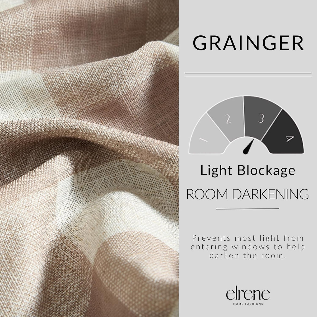 Grainger Buffalo Check Blackout Window Curtain, Linen - 52" W x 84" L