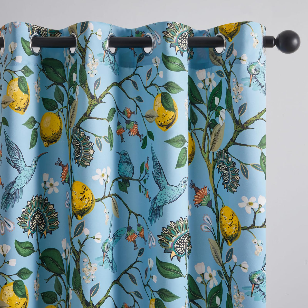 Topfinel Mustard Yellow Vintage Curtains & Drapes 84 Inches Long, Grommet Luxury Whimsical Floral Lemon Hummingbird Patterned Waverly Mid Century Colorful Blackout Drapes for Living Room Bedroom