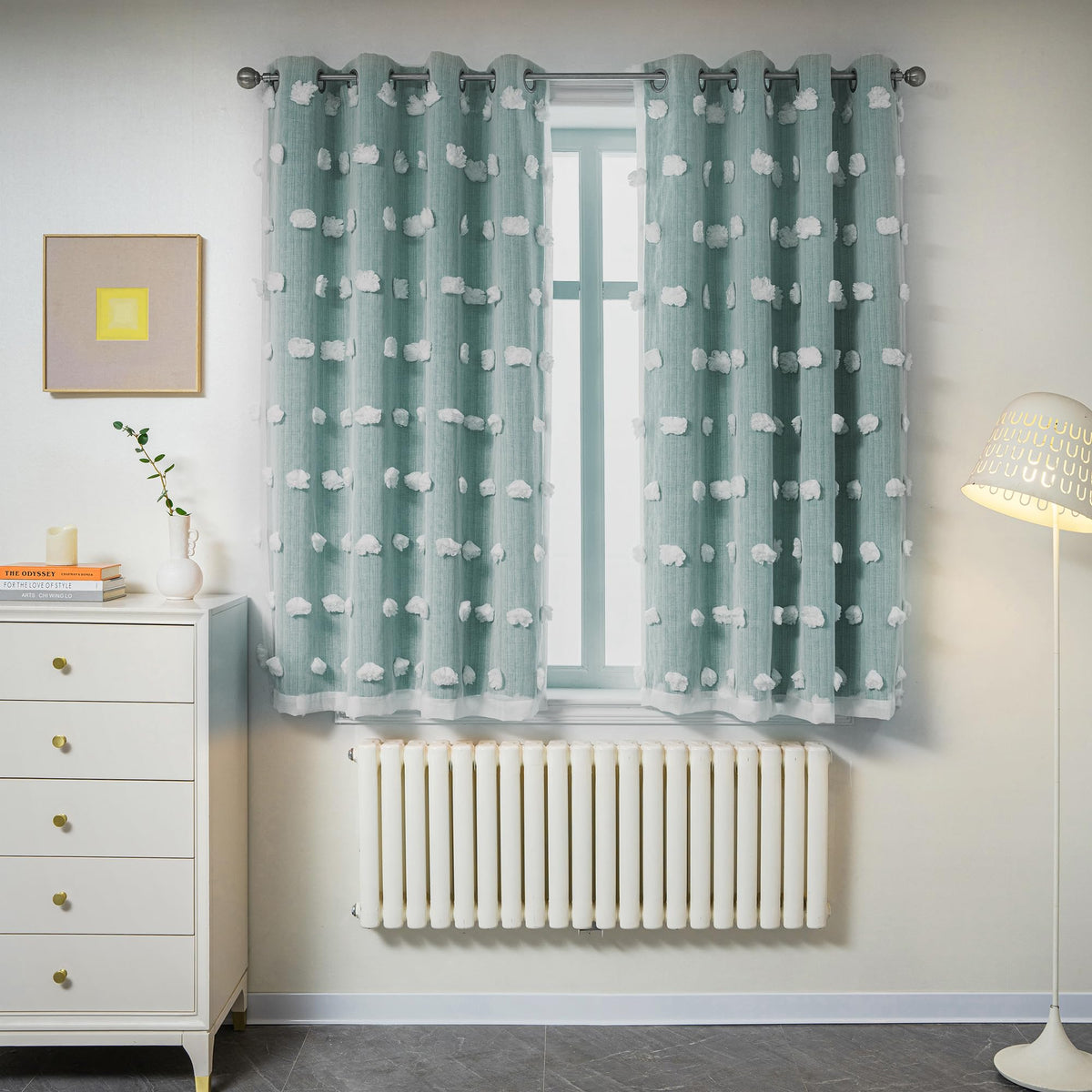 MYSKY HOME Beige Boho Curtains for Living Room 84 Inches Long Blackout Bohemian Curtains 2 Panels Beige Pom Pom Sheer Thermal Insulated Rustic Grommet Privacy Room Darkening Window Drapes 52" x 84"