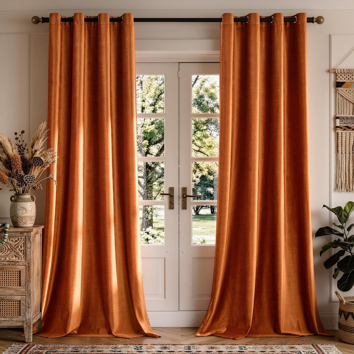 BULBUL Velvet Gold Grommet Blackout Curtains 84 inch Length for Living Room