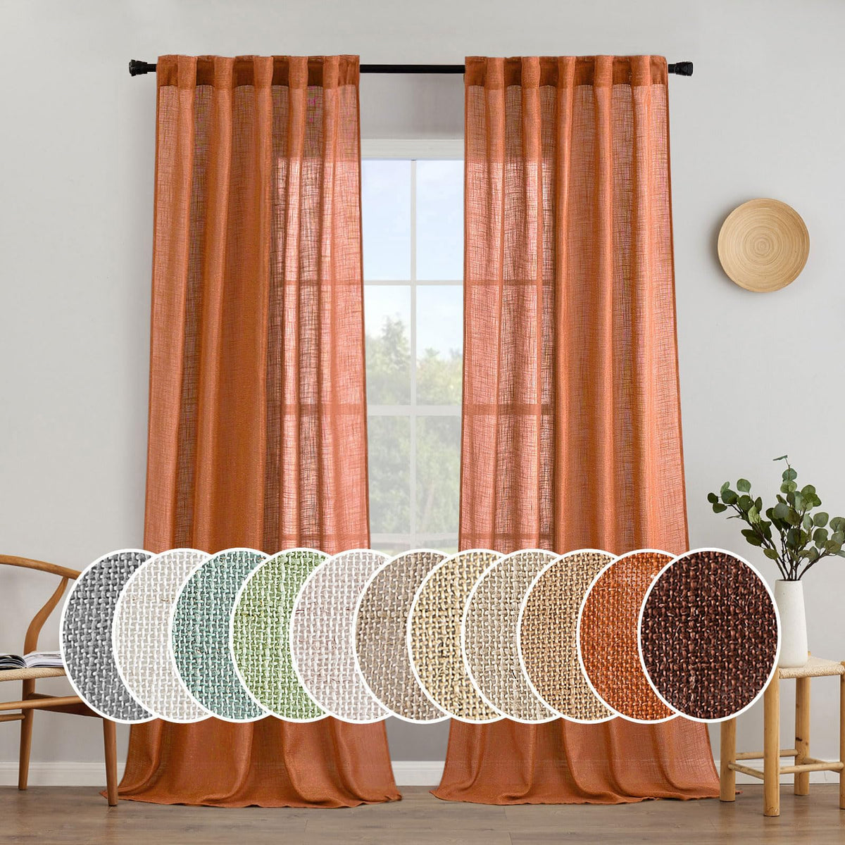 MIULEE Natural White Linen Curtains 52x90 Inch Long 2 Panels for Bedroom