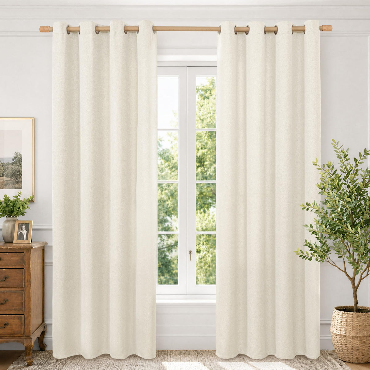 BGment Oatmeal Linen Curtains for Living Room 95 Inch Length 2 Panels Set, Privacy Drapes Light Filtering with Grommet for Farmhouse Bedroom No See Through, Each 52 Inch Wide