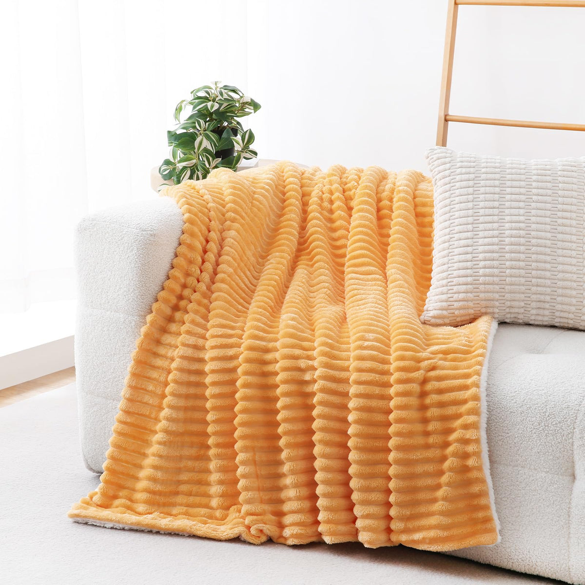 Burnt Orange Sherpa Fleece Throw Blanket 50”×60”Double-sided for Couch