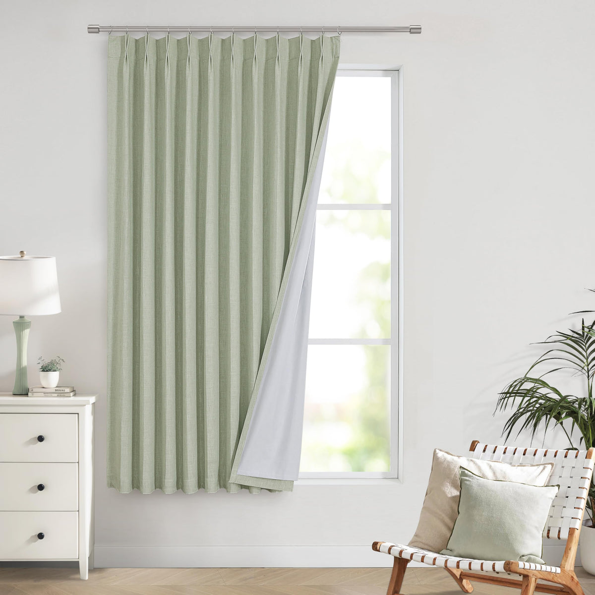Vision Home Pinch Pleated Full Blackout Curtains Linen Blended Room Darkening Window Curtains 84 inch for Living Room Bedroom Thermal Insulated Pinch Pleat Drapes with Hooks 2 Panel 40"Wx84"L,Blue Fog