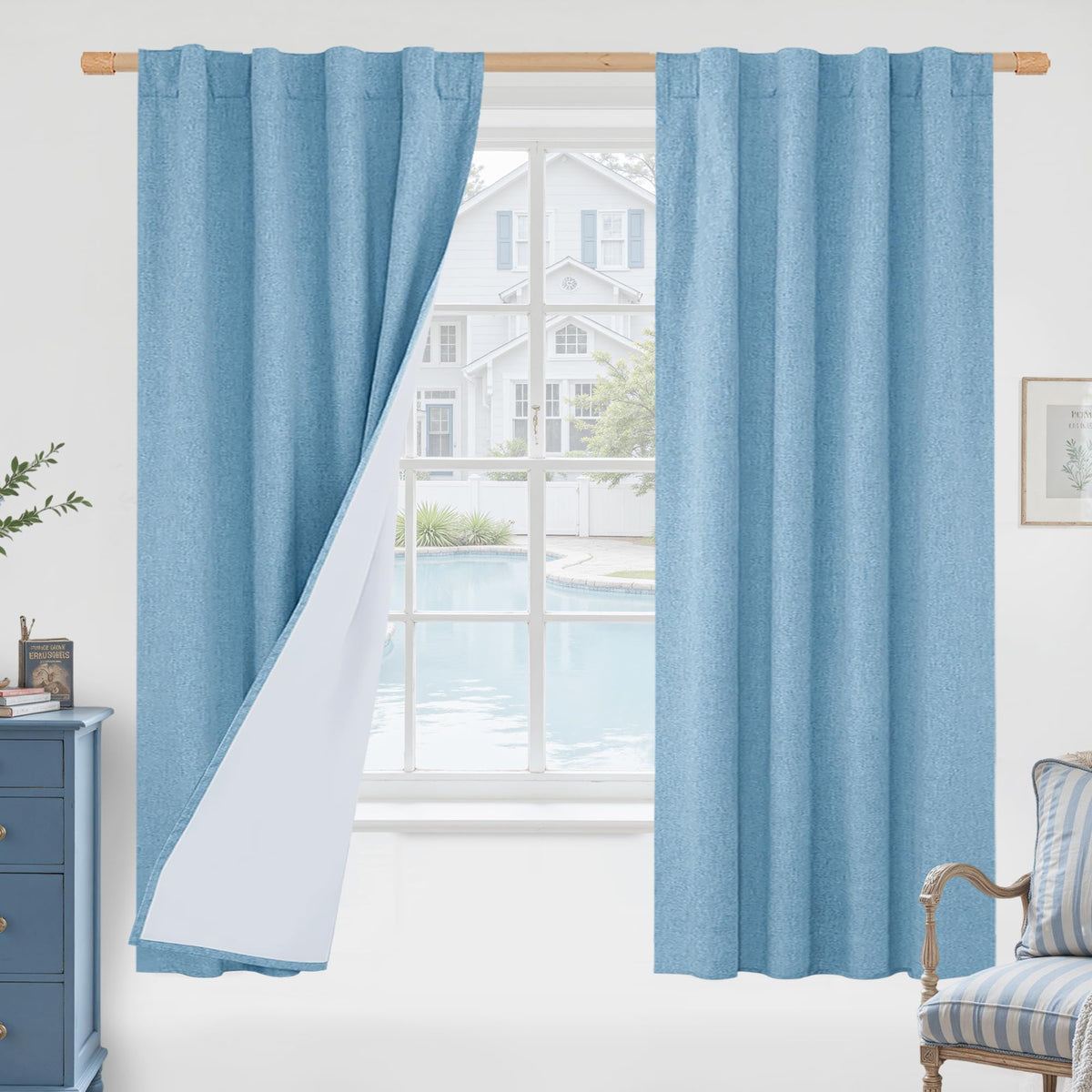 LAMIT 100% Blackout Short Linen Curtains for Cafe 40 Inch Length, Ivory