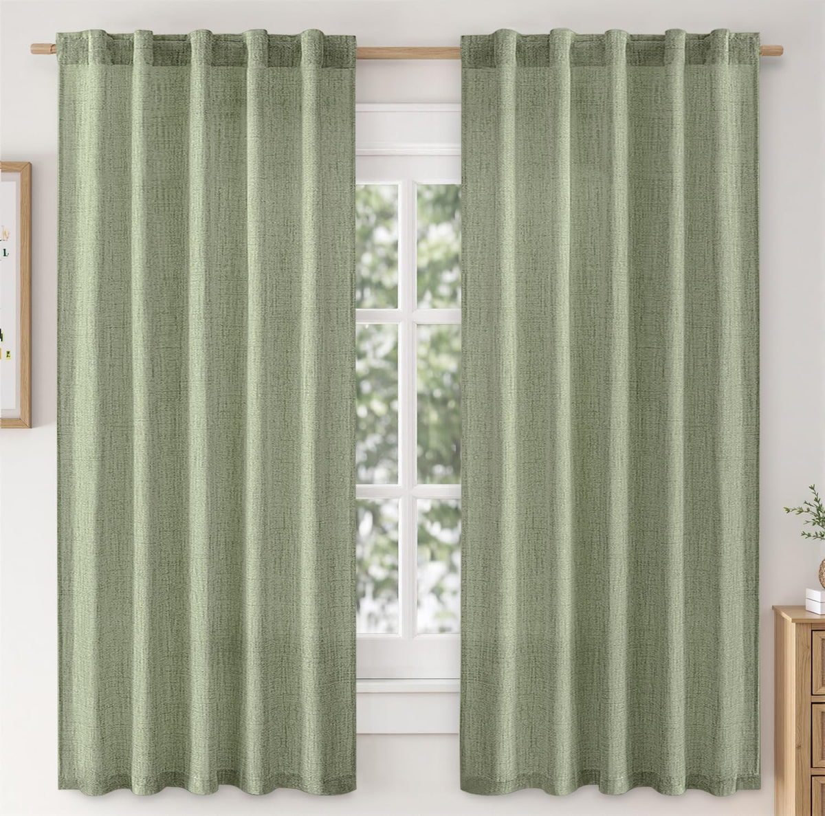 MIULEE Faux Linen Curtains 90 Inch Length 2 Panels Natural Semi Sheer Curtain with Back Tab Rod Pocket, Light Filtering Window Privacy Burlap Drapes for Living Room Bedroom 42W x 90L Linen