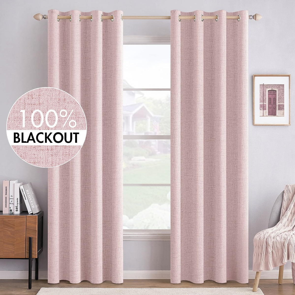 MIULEE 100% Blackout Linen Curtains for Bedroom 52x84 Inches Natural Beige