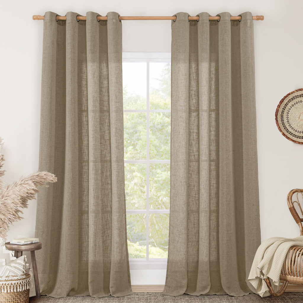 LAMIT Cream Ivory Linen Semi Sheer Curtains 84 inch Length for Bedroom