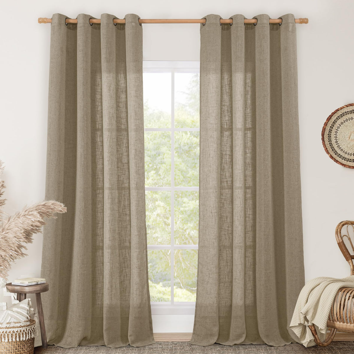 LAMIT Cream Ivory Linen Semi Sheer Curtains 84 inch Length for Bedroom