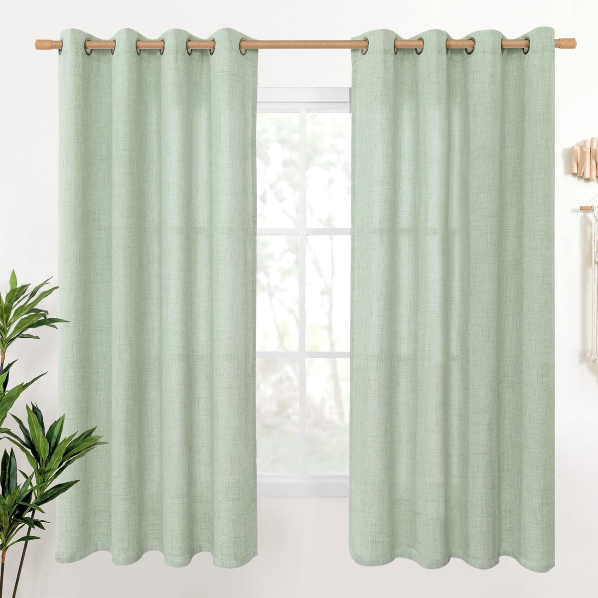 YoungsTex Linen Semi Sheer Curtains 63 Inch Length, Light Filtering Drapes