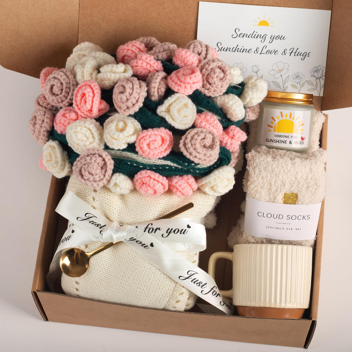 Care Package for Women, Flower Bouquet Blanket Gift Basket, Get Well Gifts for Women, Self Care Gifts, Thinking of You Gift, Birthday Gift for Mom Best Friend Sister