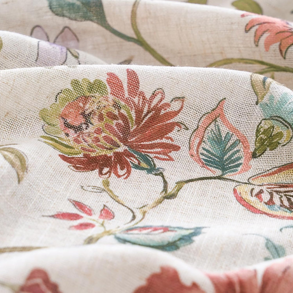jinchan Beige Floral Linen Curtains 84 Inch Farmhouse Back Tab 2 Panels