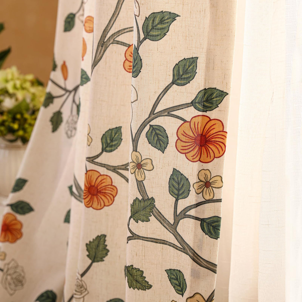 ISAENNE Designer French Linen Printed Curtains,2 Panels,71"x53"-Cornucopi