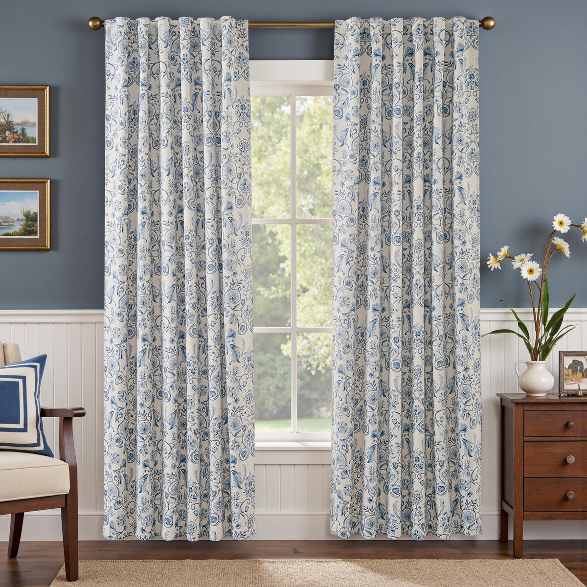 jinchan Beige Boho Floral Blackout Curtains 84 Inch Grommet 4 Panels