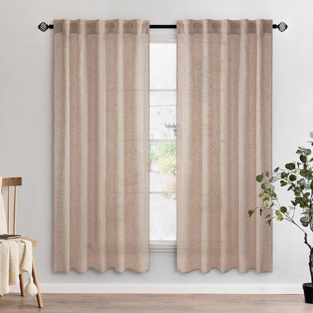 MIULEE Natural White Linen Curtains 52x90 Inch Long 2 Panels for Bedroom