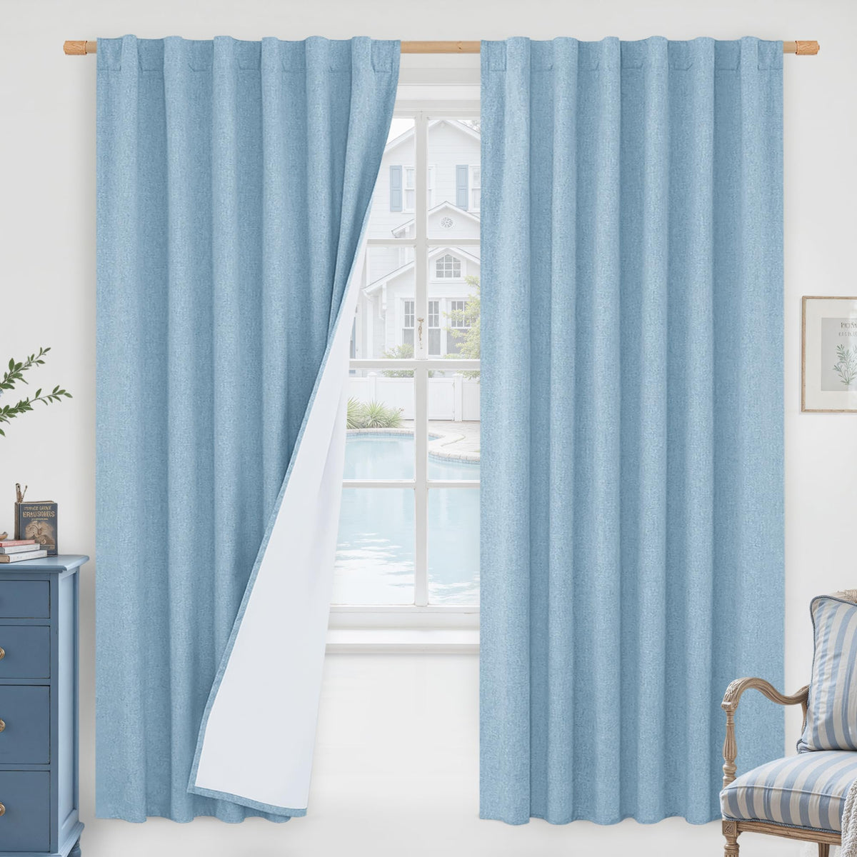 LAMIT 100% Blackout Short Linen Curtains for Cafe 40 Inch Length, Ivory