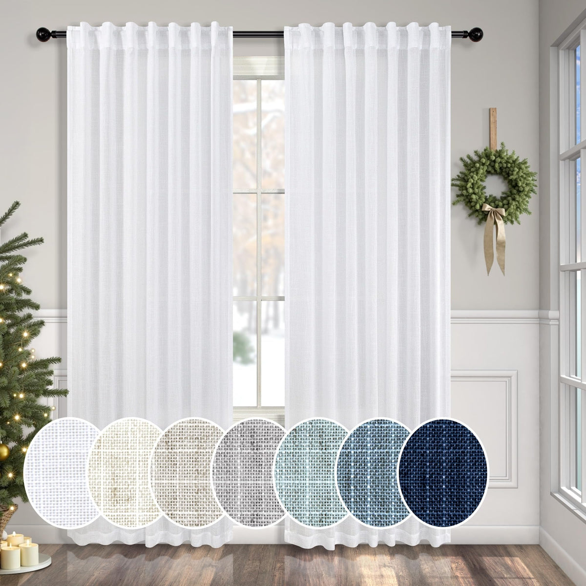 Natural Linen Back Tab Curtains 84 Inch Length for Living Room 2 Panel Pocket Drape Light Filtering Semi Sheer Neutral Country Rustic Farmhouse Boho Curtain Bedroom Muslin Look Ivory Cream Colored