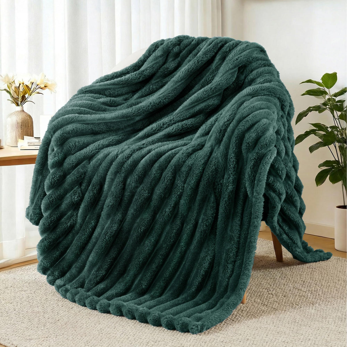 Exclusivo Mezcla Striped Fleece Throw Blanket for Couch, Sofa, Bed, 50"x60"