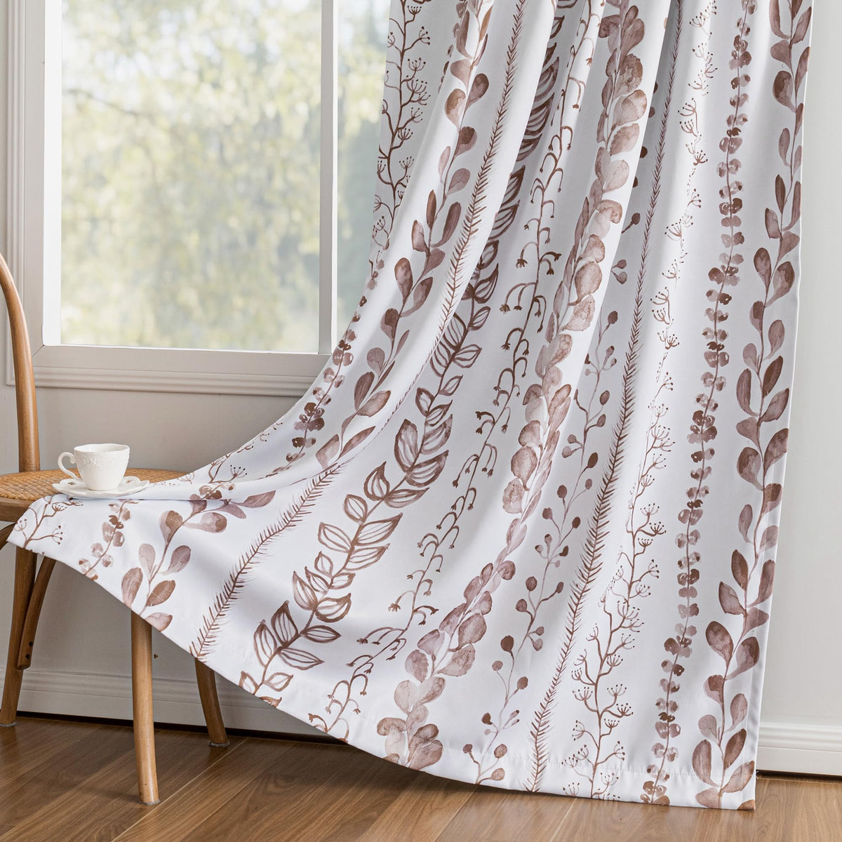 MEETSKY Sage Green Curtains 72 Inches Long 2 Panels Boho Curtains for Living Room Light Filtering Patterned Drapes for Bedroom Linen Style Back Tab Leaf Print Window Treatment, 50” Wide Each Panel