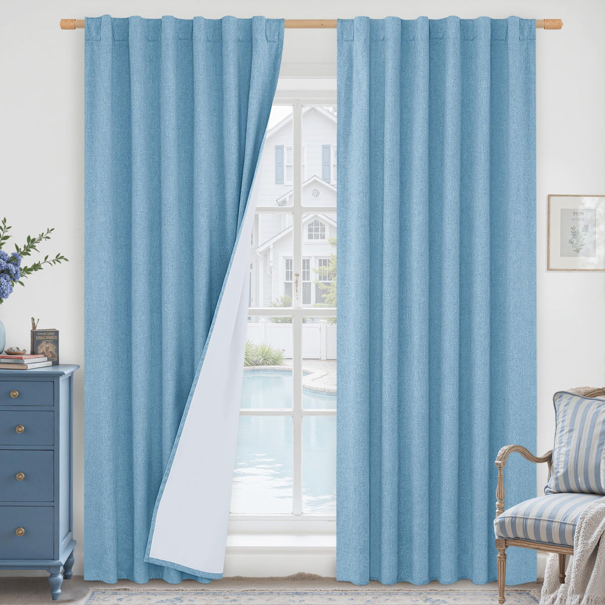 LAMIT 100% Blackout Short Linen Curtains for Cafe 40 Inch Length, Ivory