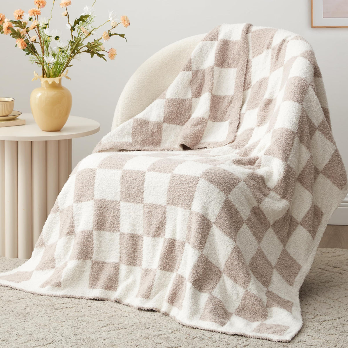 EXQ Home Turtle Shell Throw Blanket Beige for Couch Gentle Soft Fleece