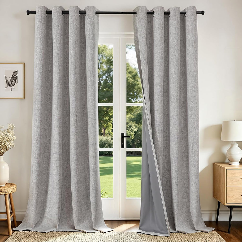 Joydeco Blackout Curtains 84 Inch Long, Linen Black Out Curtains for Bedroom 2 Panels with Grommet, Thermal Insulated, Noise Reducing Room Darkening Drapes Privacy Protection for Living Room Window