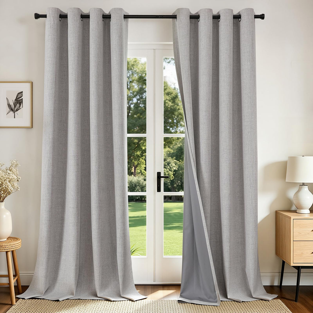 Joydeco Blackout Curtains 84 Inch Long, Linen Black Out Curtains for Bedroom 2 Panels with Grommet, Thermal Insulated, Noise Reducing Room Darkening Drapes Privacy Protection for Living Room Window