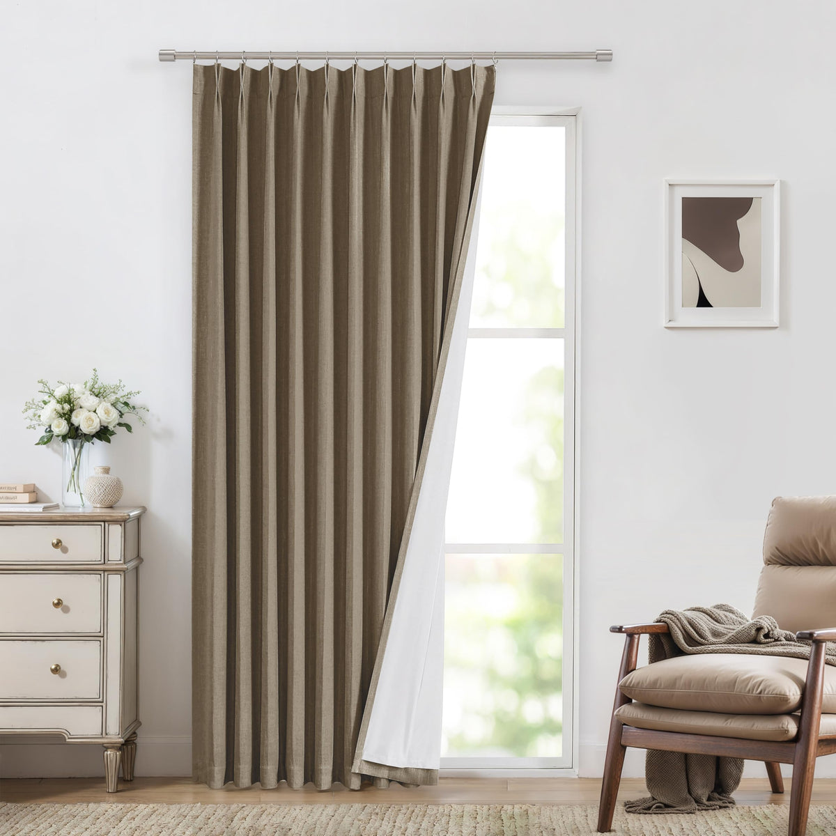 Vision Home Pinch Pleated Full Blackout Curtains Linen Blended Room Darkening Window Curtains 84 inch for Living Room Bedroom Thermal Insulated Pinch Pleat Drapes with Hooks 2 Panel 40"Wx84"L,Blue Fog