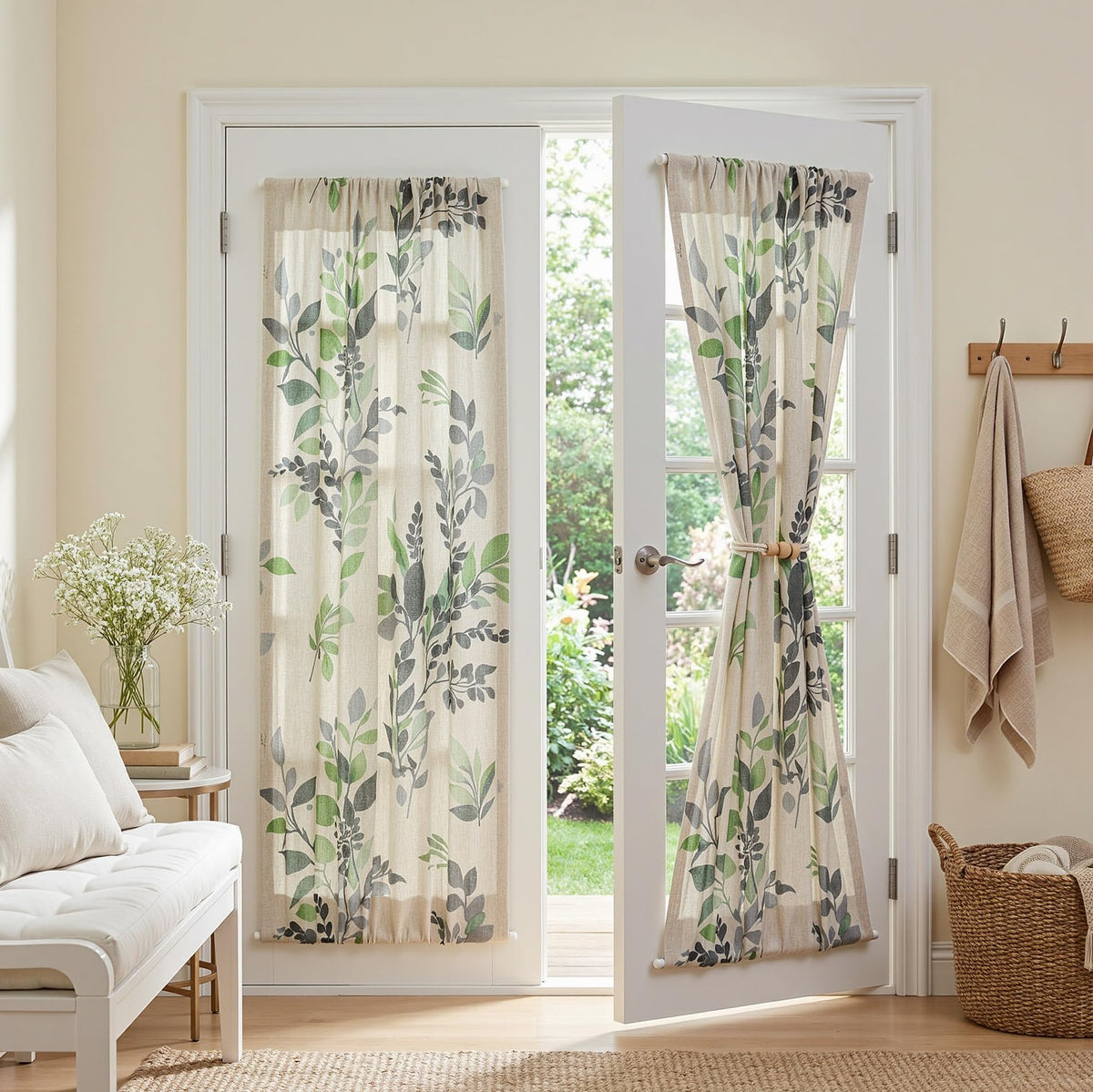 MYSKY HOME Floral Curtains 72 inch for Living Room Linen Semi Sheer Light Filtering Privacy Protect Lightweight Drapes Decor Farmhouse Soft Touch for Dining Room, Yellow, 52" Wide, 2 Panels