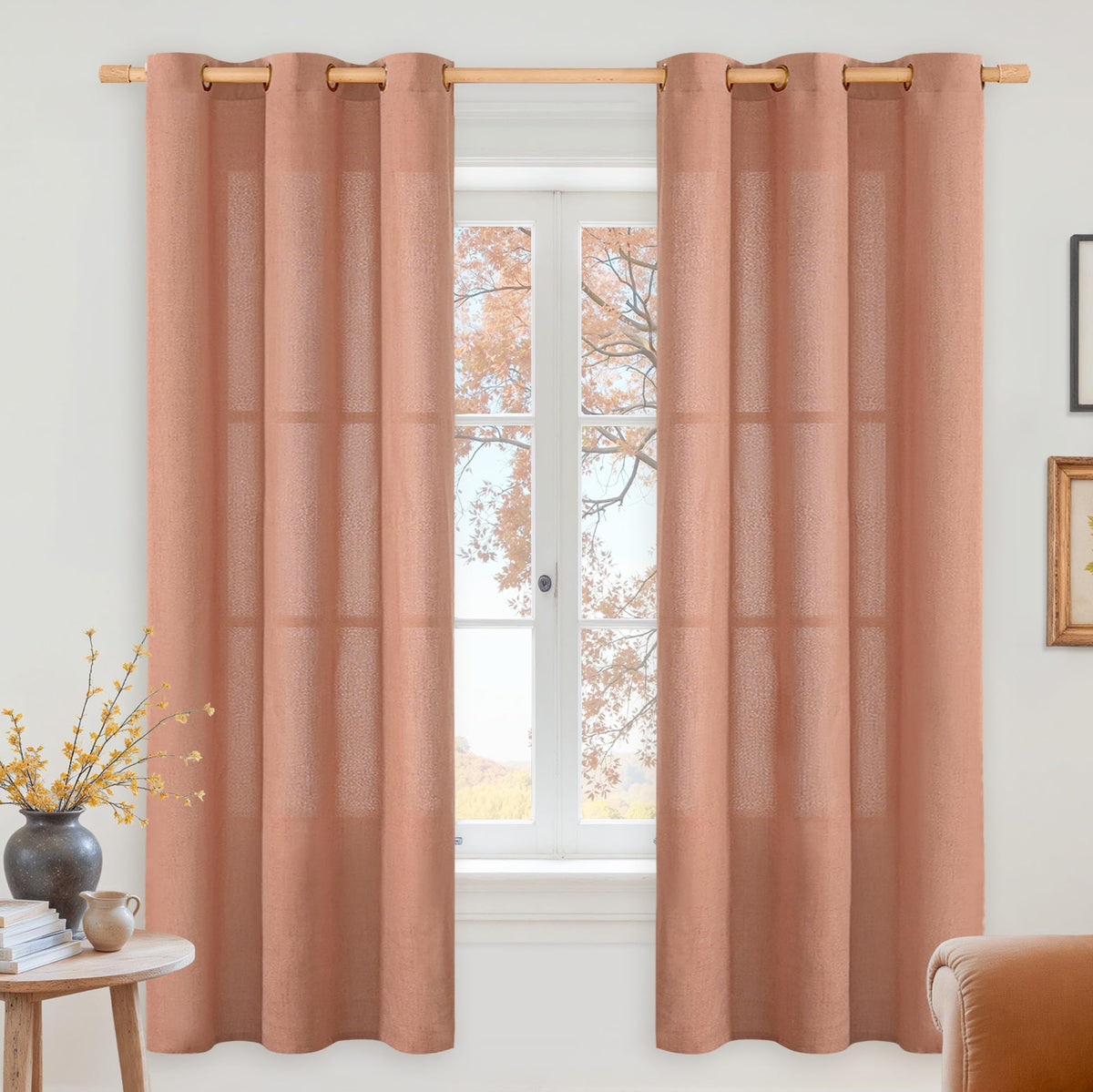 YoungsTex Linen Semi Sheer Curtains 63 Inch Length, Light Filtering Drapes