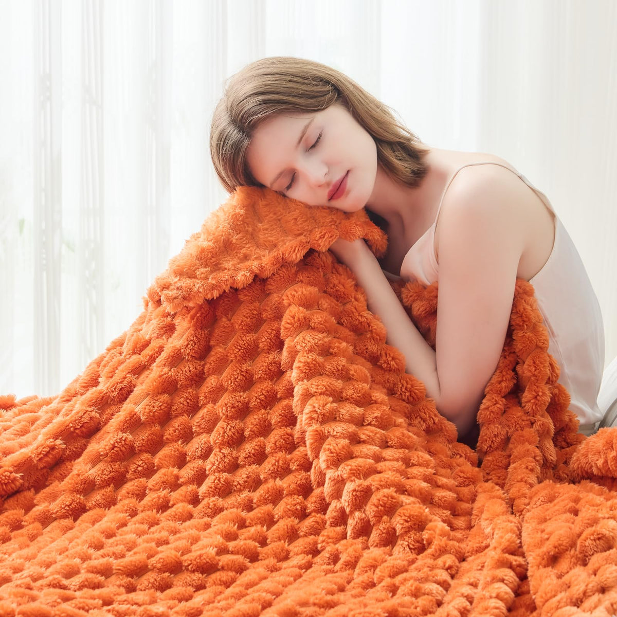NEWCOSPLAY Fleece Ribbed Cozy Throw Blanket for Couch, Pink, 50"x60"