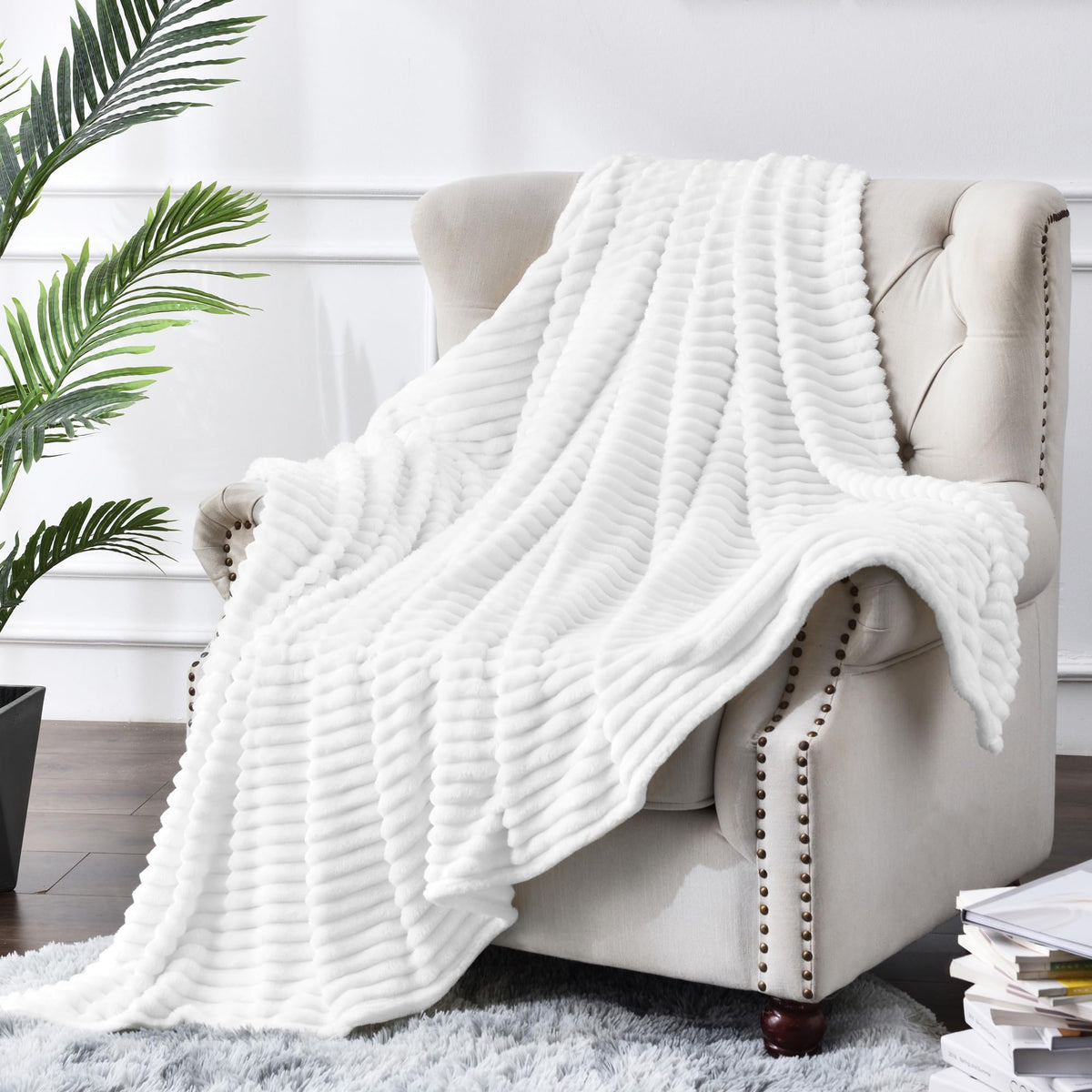 BEDELITE 3D Ribbed Jacquard Pink Fleece Throw Blanket for Couch, 50x60 Inch