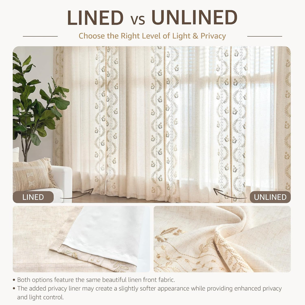 jinchan Floral Linen Curtains 84 Inch Farmhouse Back Tab 2 Panels