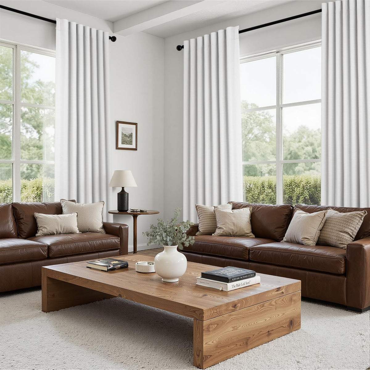 Topfinel Linen Blackout Curtains 96 Inch Long, Boho Farmhouse Ivory Birch Viral Drapes Pinch Pleated Curtains with Hooks for Living Room, Neutral 8 FT Back Tab Bedroom Curtains 52" X 96" 2 Panels