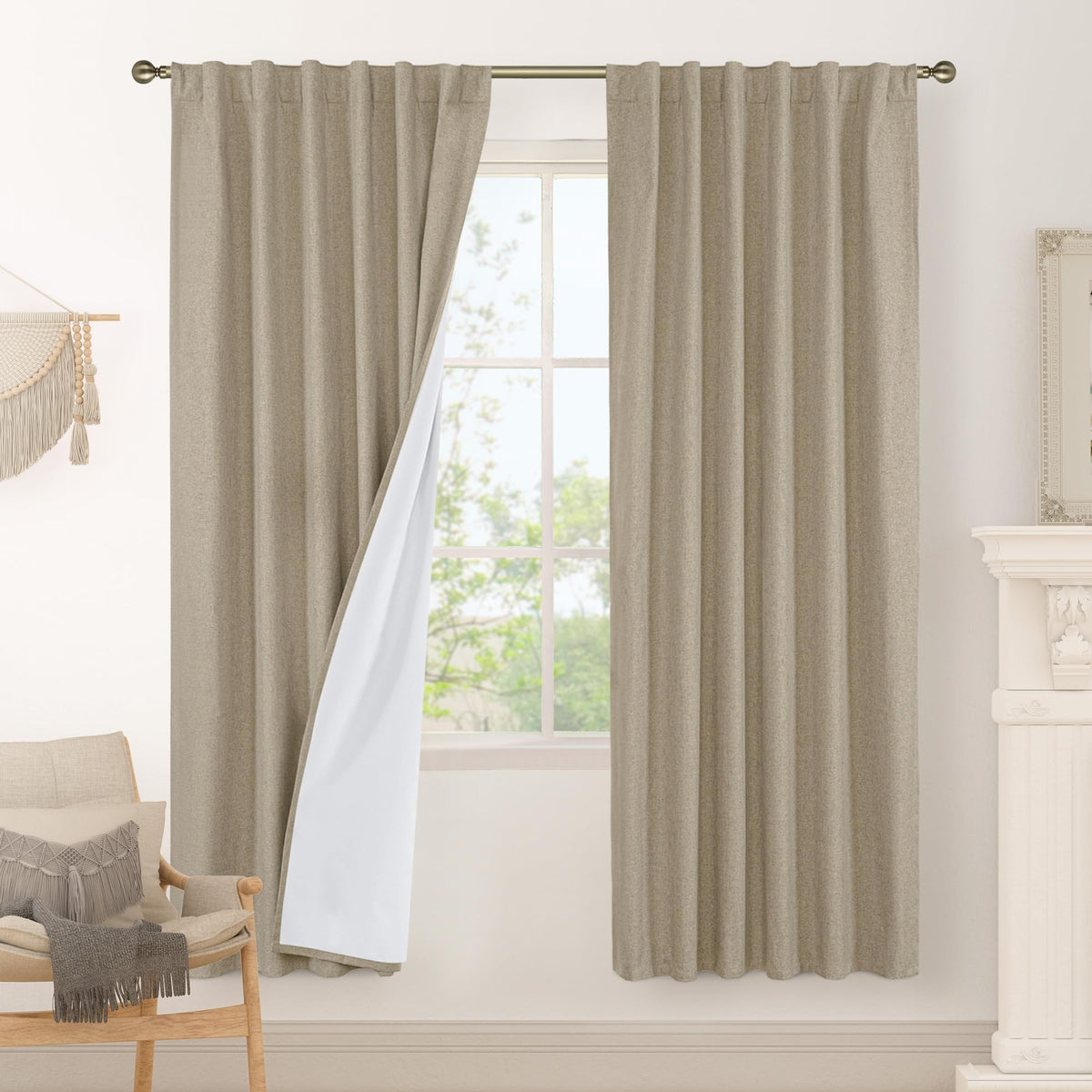 LAMIT 100% Blackout Short Linen Curtains for Cafe 40 Inch Length, Ivory