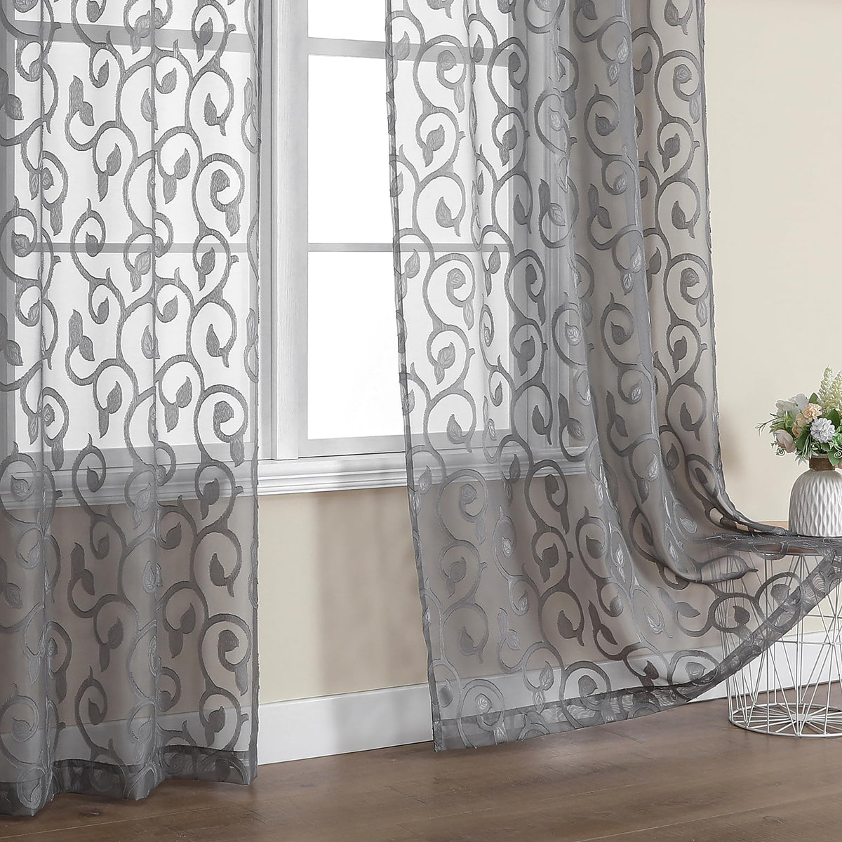 OWENIE Furman Ivory Sheer Curtains 84 inches Long for Bedroom Living Room 2 Panels Set, Jacquard Clip Light Filtering Semi Sheer Curtain Rod Pocket Window Drapes, 2 Pcs Each 40 W 84 L