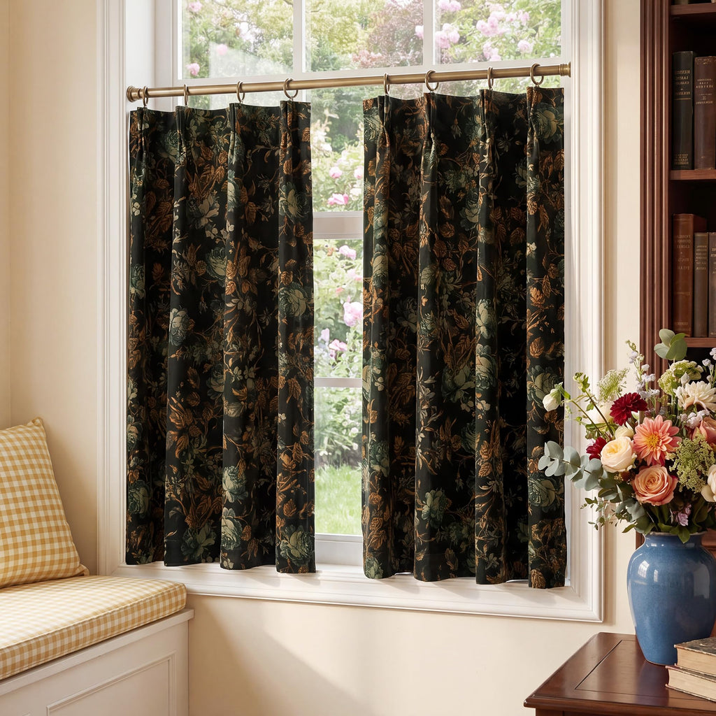 StangH Black Floral Vintage Curtains Luxury Velvet Drapes 96 Inch 2 Panels
