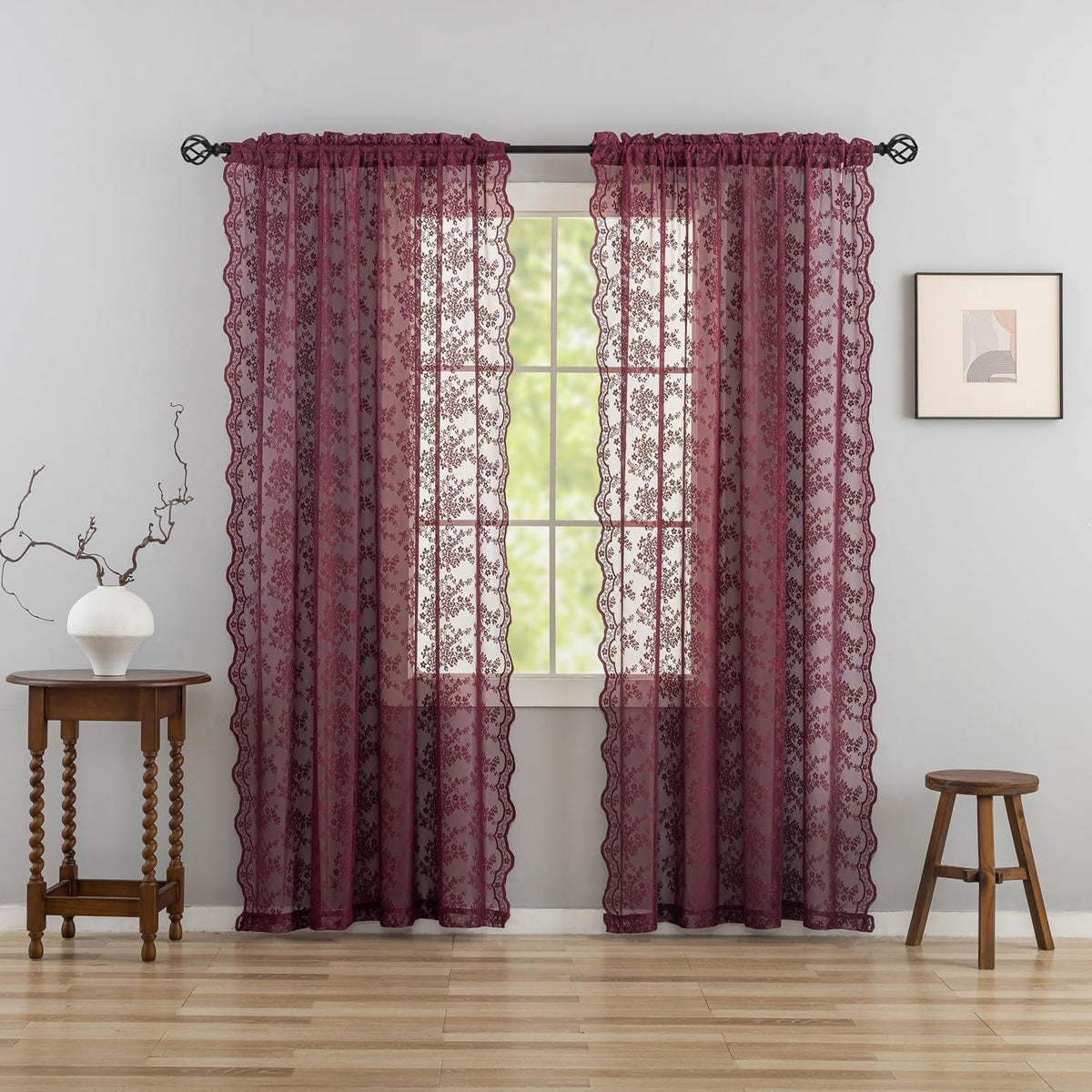 YJ YANJUN Vintage Lace Curtains 84 Inches Long-Victorian Floral Pattern Ivory Sheer Curtain Panels for Living Room Bedroom French Door, Light Filtering Drapes, 2 Panels 52W x 84L Cream
