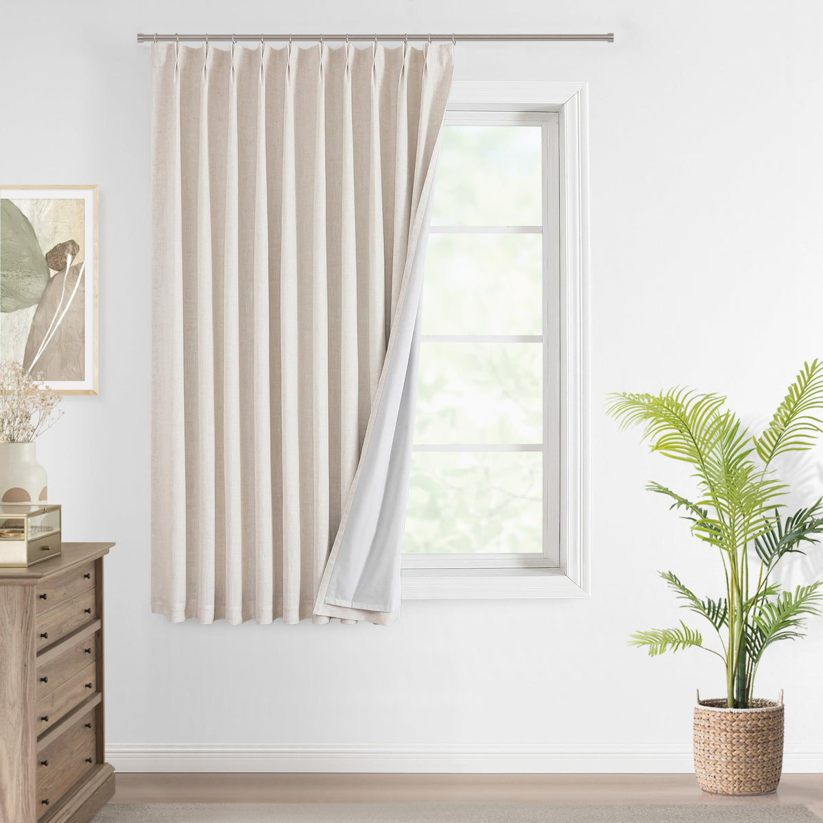 Vision Home Pinch Pleated Full Blackout Curtains Linen Blended Room Darkening Window Curtains 84 inch for Living Room Bedroom Thermal Insulated Pinch Pleat Drapes with Hooks 2 Panel 40"Wx84"L,Blue Fog