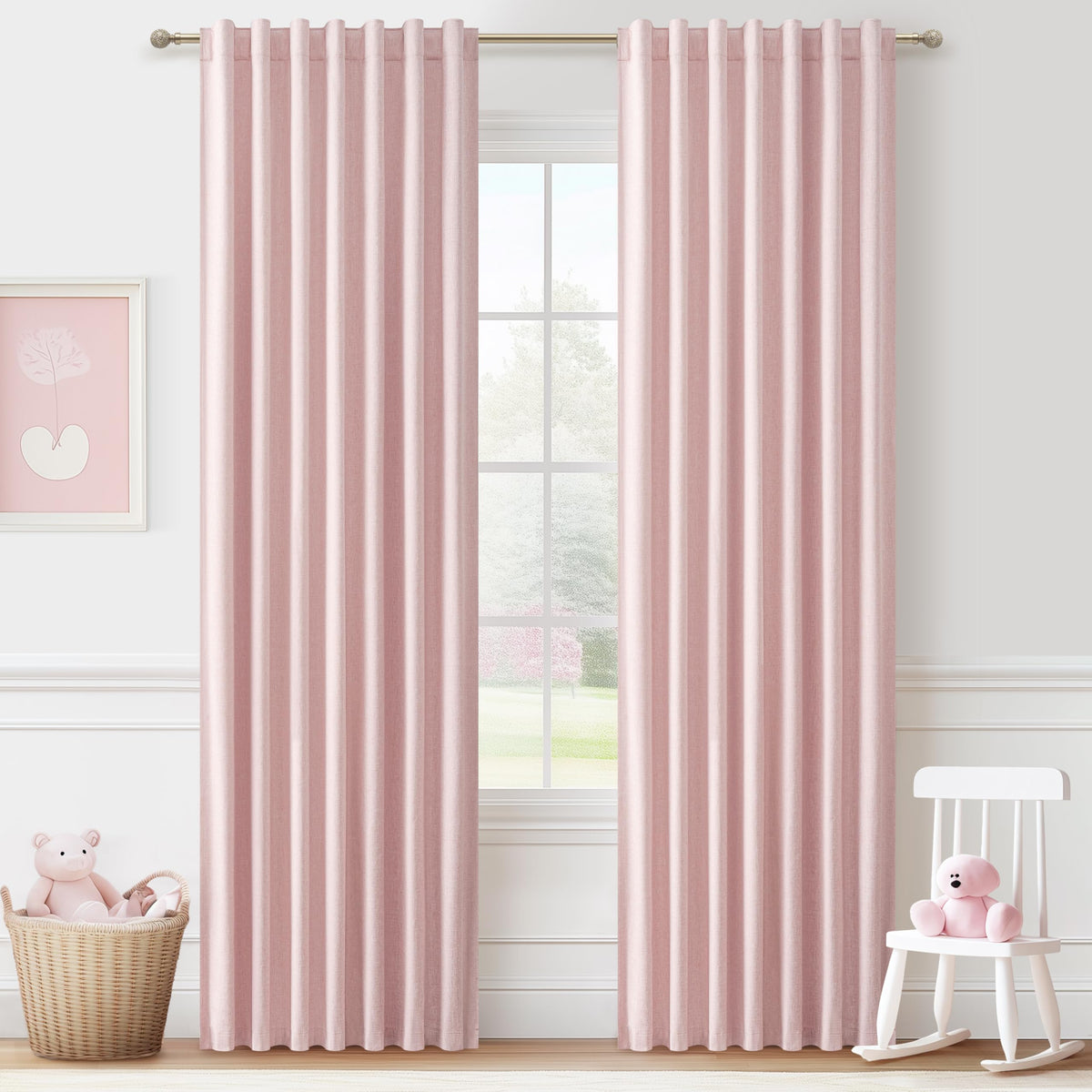 100% Blackout Curtains 84 Inch Length 2 Panels Set Farmhouse Style for Bedroom Windows/Living Room Thermal Insulated Neutral Boho Drapes Linen Blend Natural Ivory 7ft Long Hook Belt Pleated/Back Tab