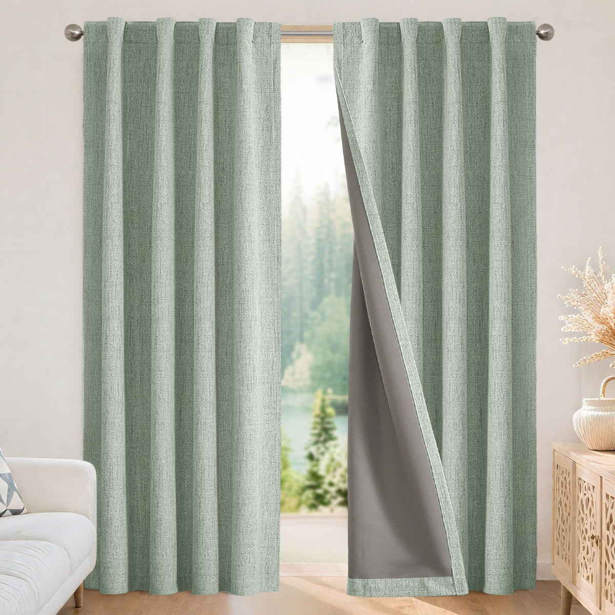 Joydeco Blackout Curtains for Bedroom - 84 Inch Long 100% Light Blocking 2 Panels Light Beige Drapes, Thermal Insulated Room Darkening Curtains, Linen Textured for Living Room, Rod Pocket & Back Tabs