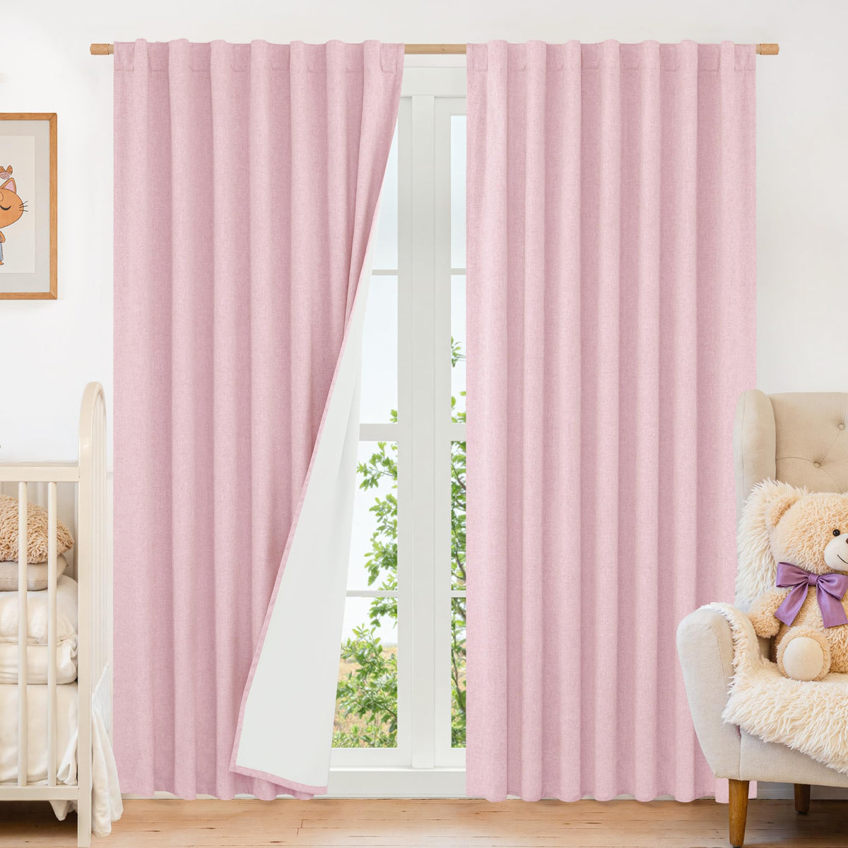 LAMIT 100% Blackout Short Linen Curtains for Cafe 40 Inch Length, Ivory